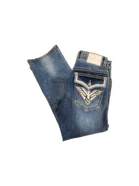 Vintage American Fighter Legend Jeans Flap Pockets Made in USA Blue Mens 34x30